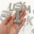 Large 3D Silver Rhinestone Letter Patch Patches Iron or Sew on Alphabet Letters