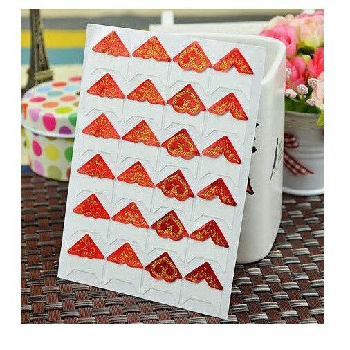 24 Piece Self Adhesive Photo Album Frame Corner Protector Stickers Scrap Book - Red With Gold on White