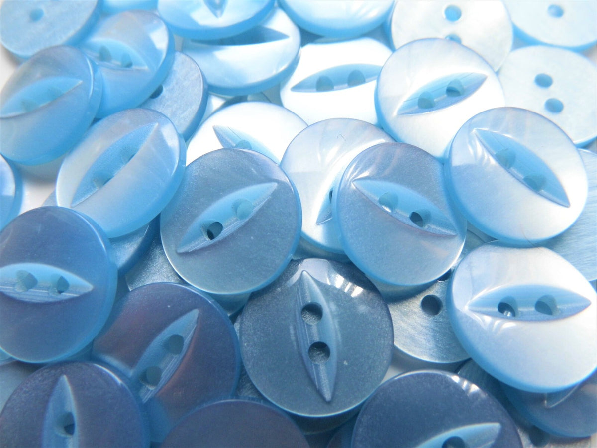 100 x Fish Eye Buttons - 27 Colours 14mm Buttons Baby Buttons - Sky