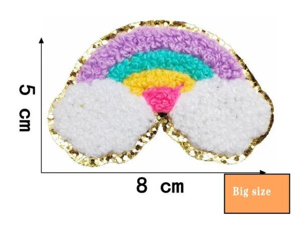 Rainbow Chenille Iron on Sew on Patch Customise Clothing Patches - Rainbow Design 2 - Larger