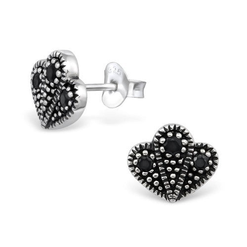925 Sterling Silver Cactus Bali Stud Earrings & Gift Box - Bali Cactus Black Spinel