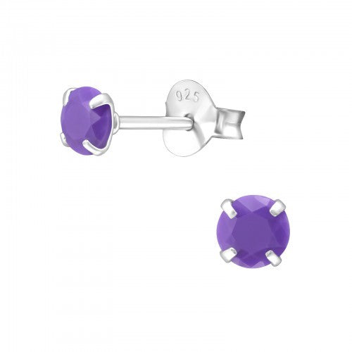 925 Sterling Silver Neon Stud Earrings 4mm & Gift Box - Purple