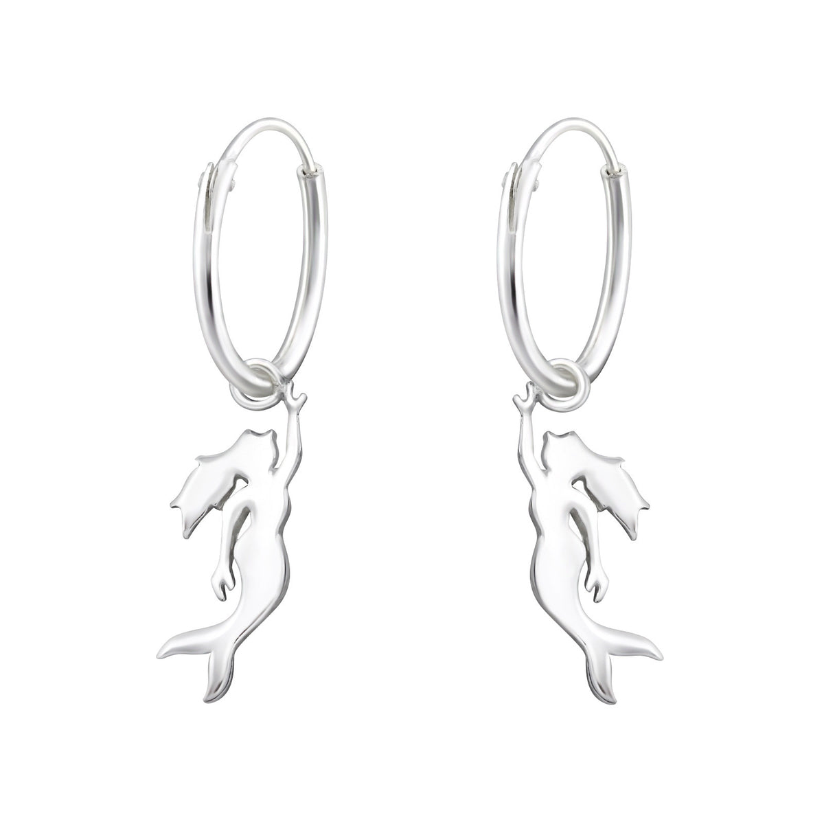 925 Sterling Silver Magical Mermaid Hoop Earrings & Gift Box - Silver Swimming Hoops