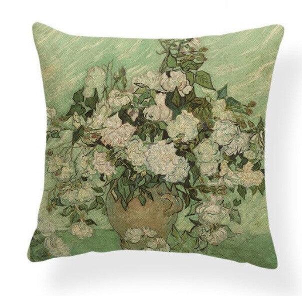 ARTIST VAN GOGH STARRY NIGHT BLOSSOM OIL PAINTING CUSHION COVERS 45x45cm - Vase of Flowers