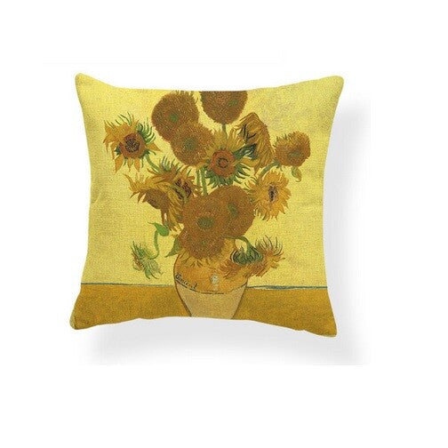 ARTIST VAN GOGH STARRY NIGHT BLOSSOM OIL PAINTING CUSHION COVERS 45x45cm - Sunflower
