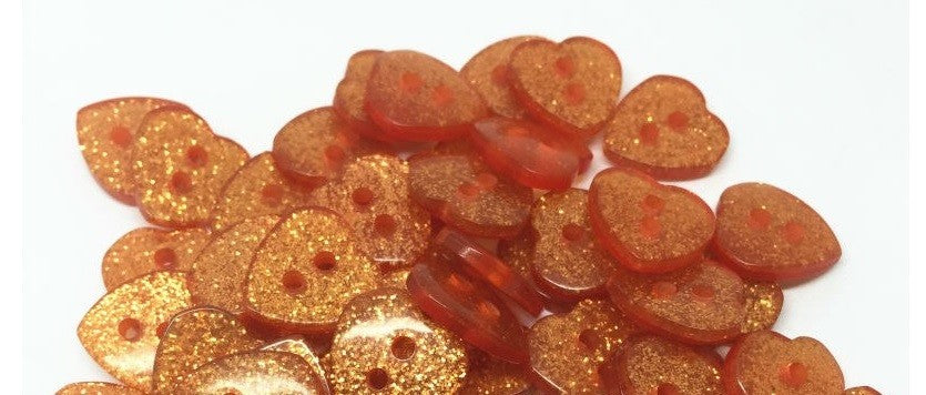 Glitter Heart Buttons Handmade Craft & Sewing Mixed & Non-Mixed 2 Hole 12x13mm - Orange