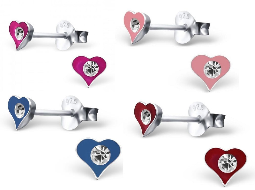 925 Sterling Silver Heart Diamante Stud Earrings Love Valentine & Gift Box
