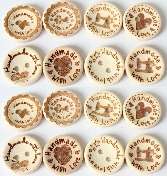 Handmade With Love Natural Wooden Round Buttons Hand Made With Love Sewing 2cm