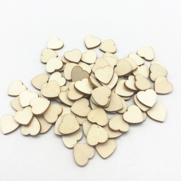 12mm Wood Hearts Confetti Slices Wedding Craft Chips Wedding Decoration Scatter - Natural Wood