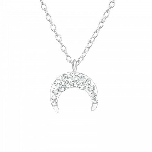 925 Sterling Silver CZ Crystal Crescent Moon Pendant Necklace & Gift Bag #2