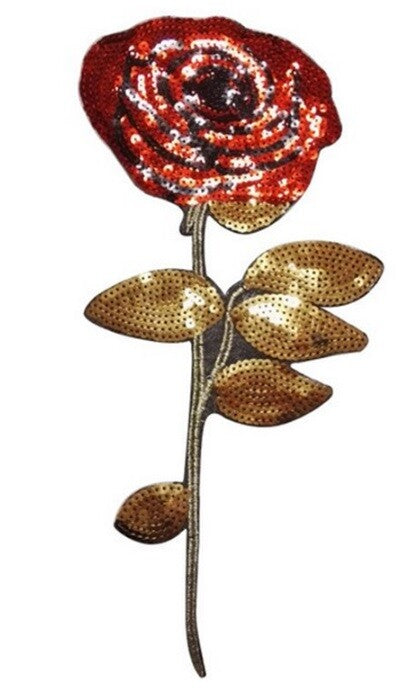 Rose Flower Red White Iron or Sew on Patch Applique Customise Clothing Fashion - Sequins Rose 33x11cm