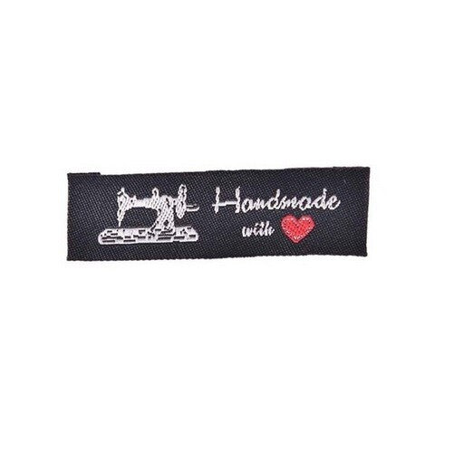 Black Fabric Labels Tag Handmade With Love Sew On Garment Cotton Clothing Label - Sewing Machine Long