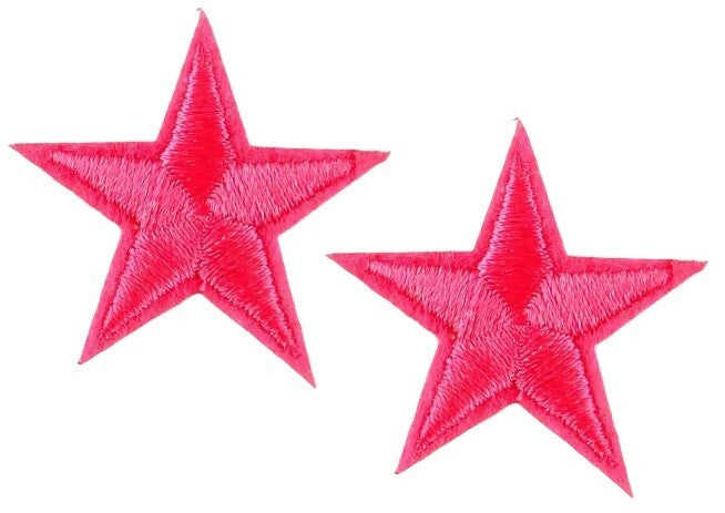 2 Fuchsia Pink Star Patches Iron On Sew On Stars Patch Embroidered Applique