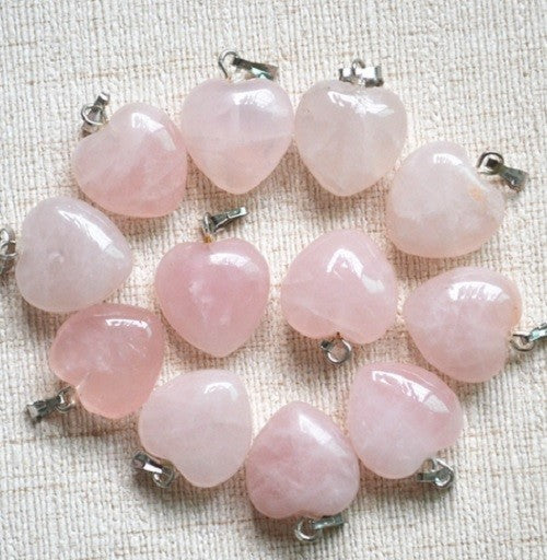 Natural Pink Rose Quartz Heart Necklace Pendant Energy & Healing with Gift Bag