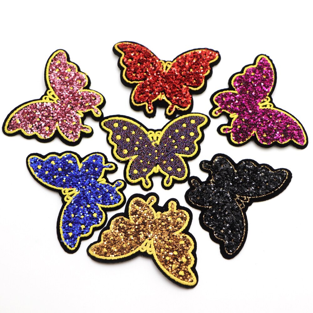Butterfly Embroidered Iron on Glitter Sequins Patch Customise Clothing Patches