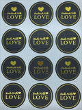 Round Labels Hand made with love Mixed Gift Craft Stickers Thank You Sticker - Black & Gold
