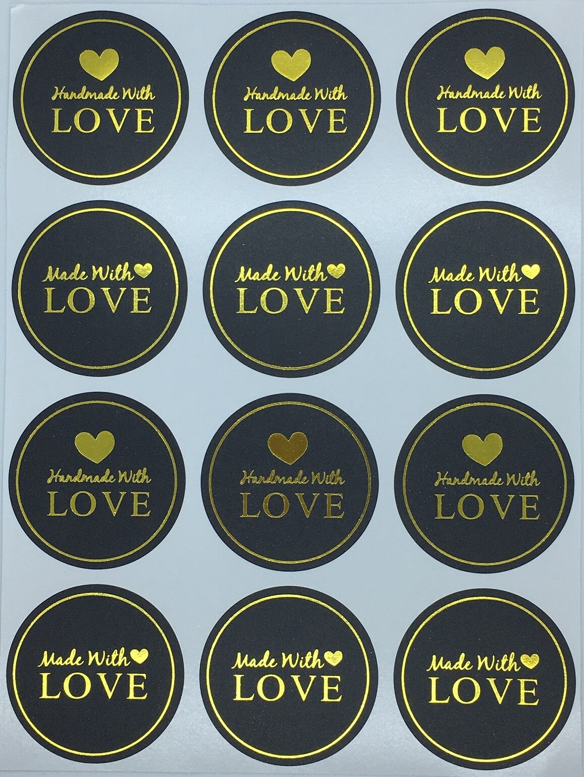 Round Labels Hand made with love Mixed Gift Craft Stickers Thank You Sticker - Black & Gold