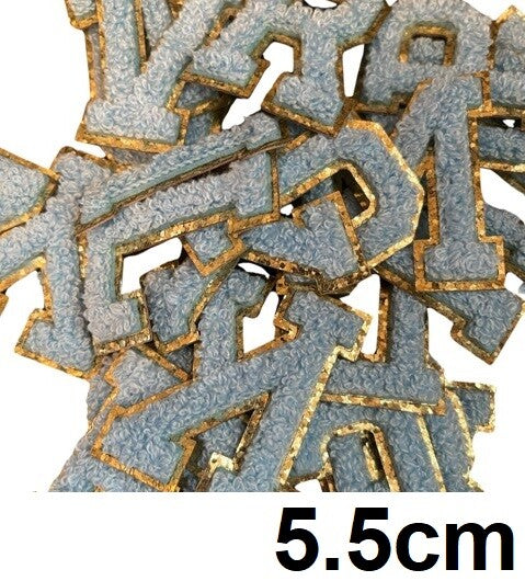 3D Multicolour & Gold Chenille Patch Letter Patches Iron on Alphabet 5.5cm - Blue