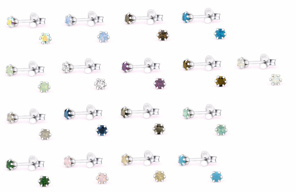 925 Sterling Silver Crystal Studs Earrings Choice of Colours 083