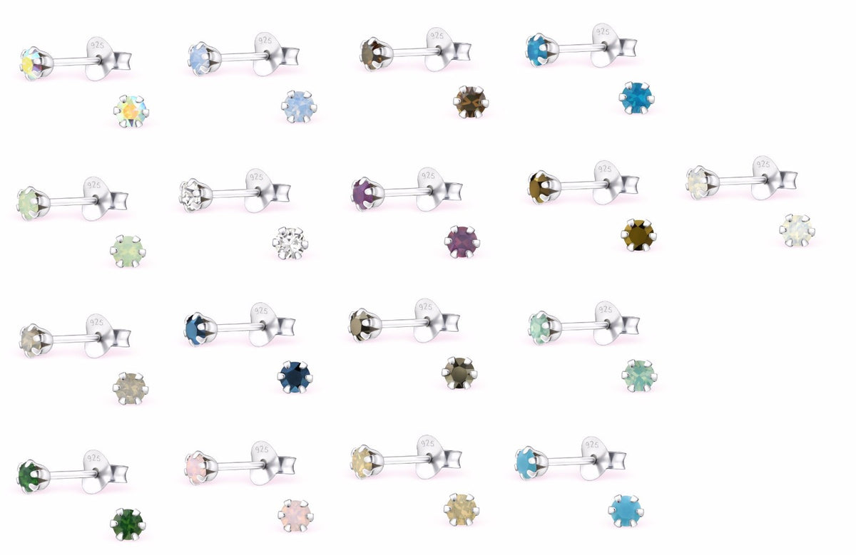 925 Sterling Silver Crystal Studs Earrings Choice of Colours 083