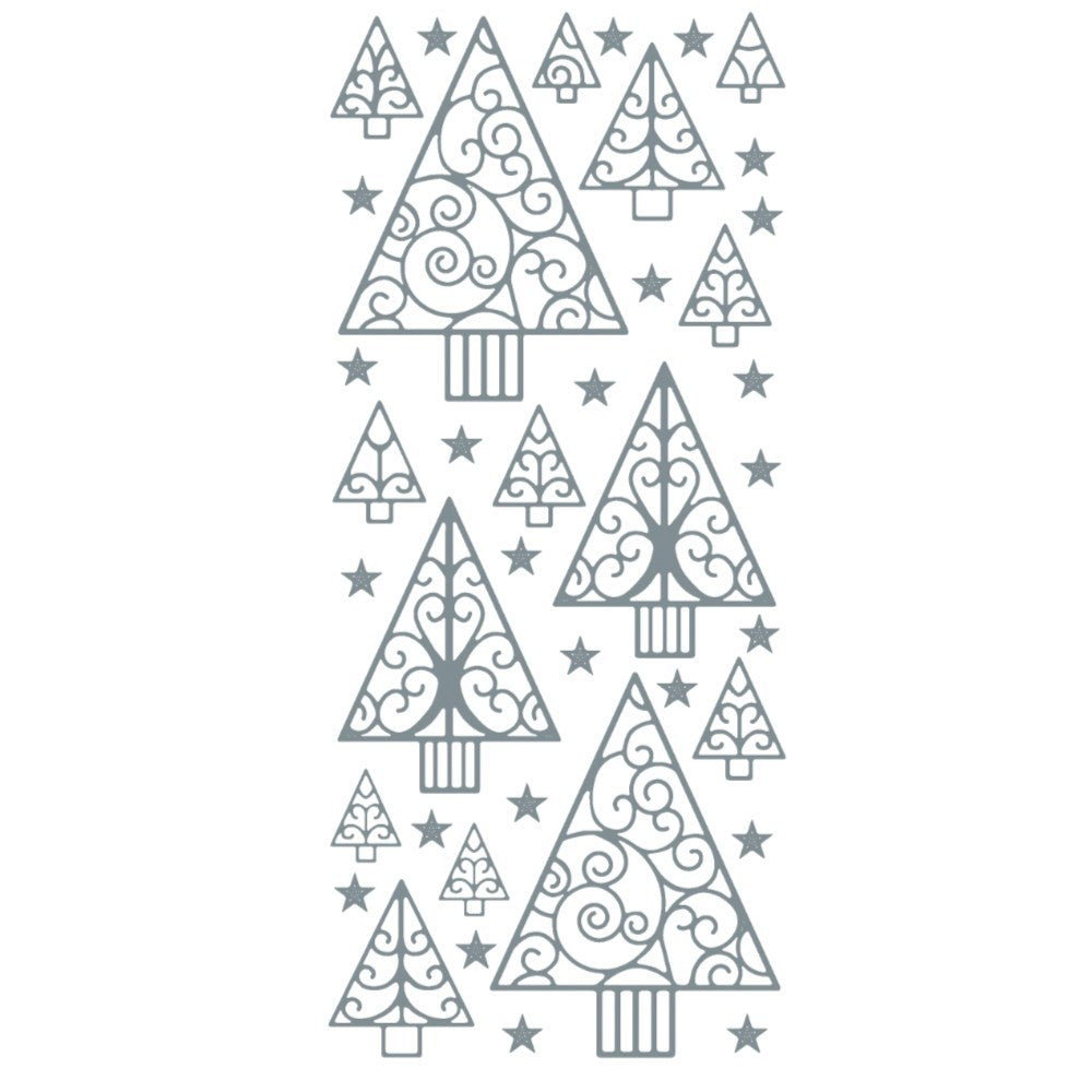 Christmas Peel Off Sticker Snowflake Star Santa Reindeer Snowman Craft Stickers - Trees/Stars Silver (202201)
