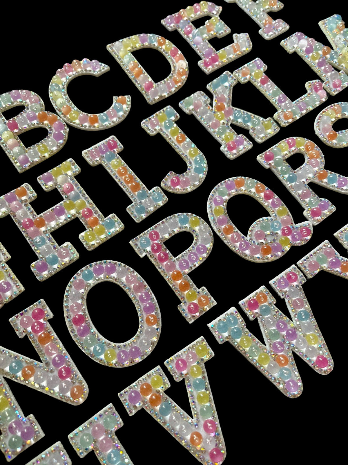 Transparent Pearl Rhinestone Letter Patch Patches Iron on Alphabet Crystal