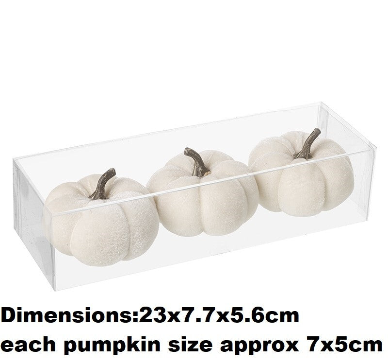 Velvet Pumpkin Halloween Pumpkins Ornament Prop Party Autumn Decoration Craft - Set of 3 White Velvet Pumpkins - 23x7.7x5.6cm