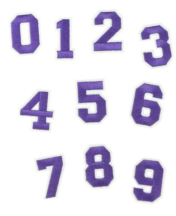 Number Patch Iron or Sew on Numbers Varsity Patches Customise Clothing 5x3cm - Purple