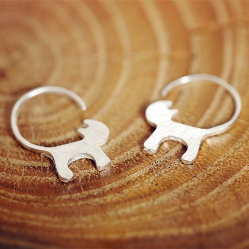 Silver Minimalist Cat Tail Earrings Pair Half Hoop Design
