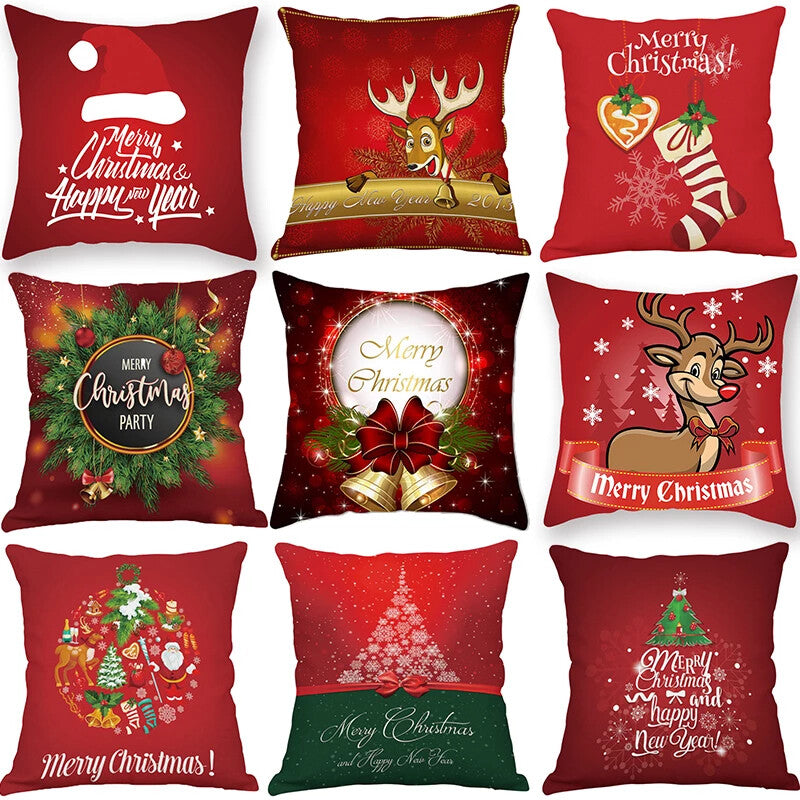 Christmas Festive Cotton Cushion Covers Red - Many Designs - 45x45cm