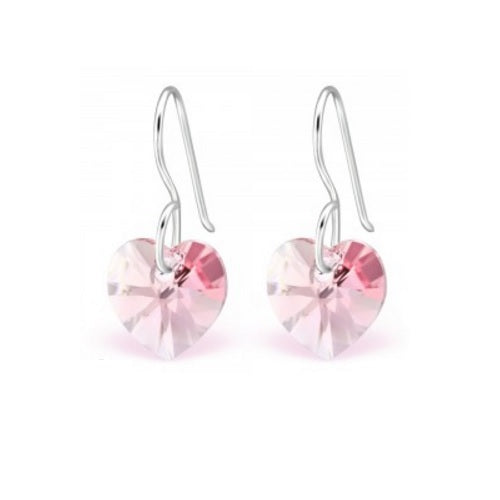 925 Sterling Silver Dangle Drop Heart Earrings & Gift Box - Light Rose