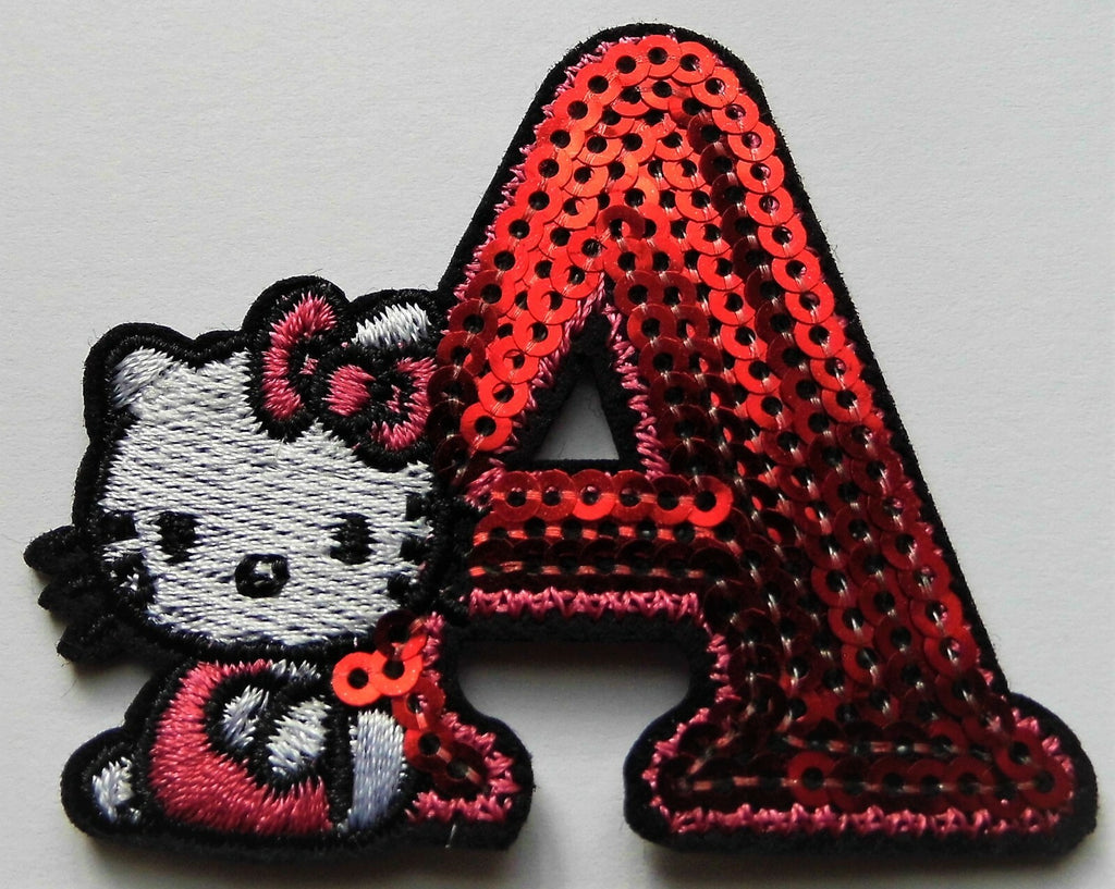 Cat Letter Patch Iron or Sew on Alphabet Letters Embroidery Red Sequins Craft