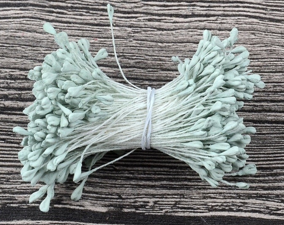 Artificial Matte Flower Heart Stamen Double Head Eco Friendly Wedding Craft 5mm - Duck Egg