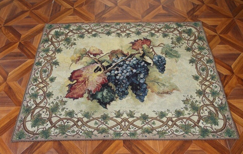 Tapestry Autumnal Grape Vine Grapes Rustic Wall Art 100x138cm