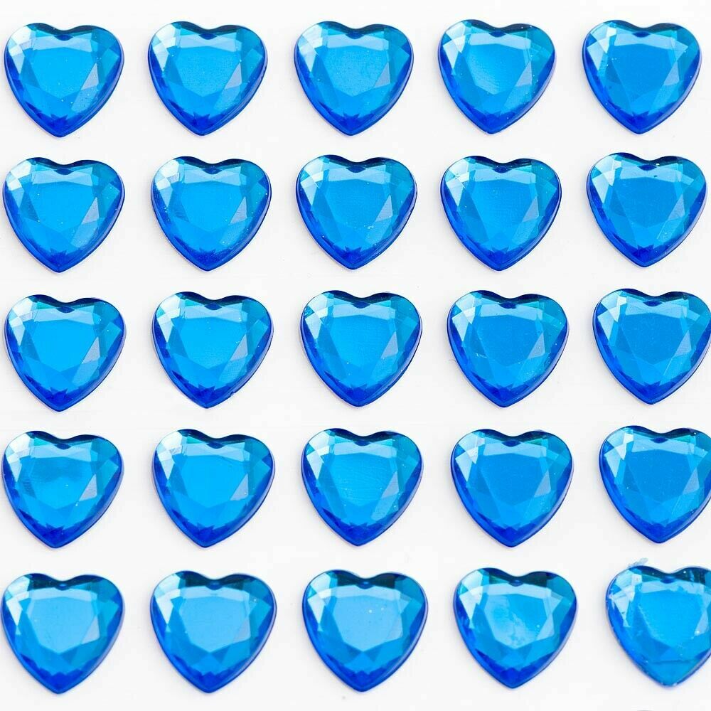 Hearts Sheet Self Adhesive Craft Diamante Rhinestone Heart Stick on Crystals - Royal Blue