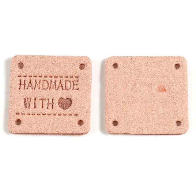 Faux Suede Labels Handmade with Love Square Clothing Tag Label Tags 25x25mm - Design 10