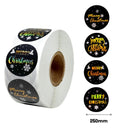 Merry Christmas Happy Xmas Black & Gold Labels Stickers Gift Sticker 2.5cm