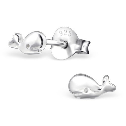 925 Sterling Silver Whale Moby Dick Stud Earrings 6x3mm & Gift Box #4