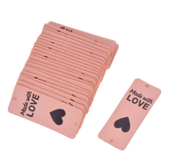 Faux Leather Labels Made with Love Sew On Garment Clothing Label Tags 5x2cm - Pink Design 2