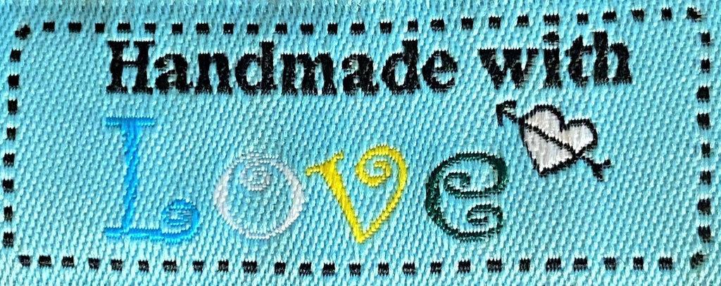 Light Blue Fabric Labels Hand Made With Love Sew On Clothing Label Tags 50x25mm