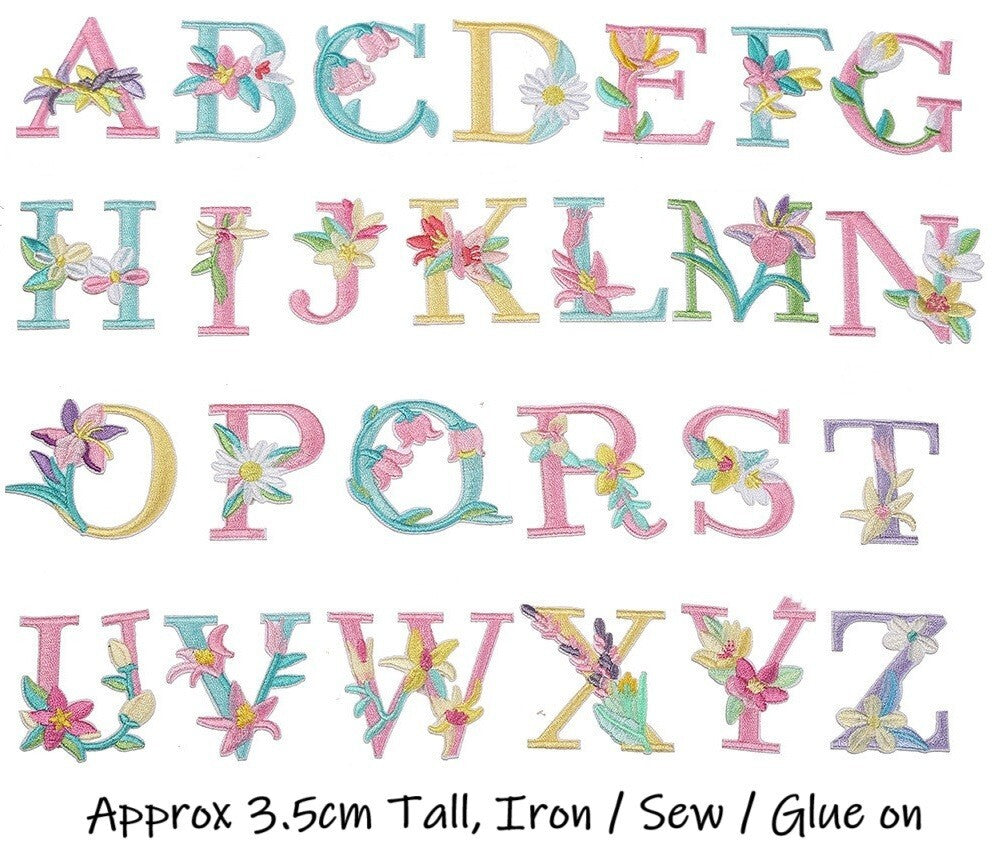 Flower Letter Patch Iron on or Sew on Alphabet Embroidery Clothing Patches 3.5cm