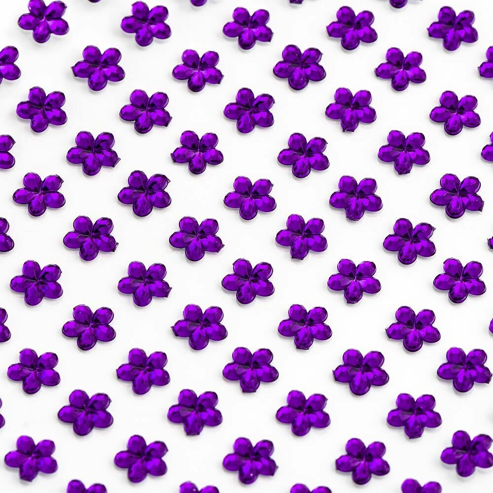 Flower Self Adhesive Craft Diamante Rhinestone Flower Gems Stick on Crystals - Purple