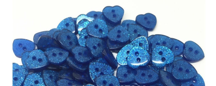 Glitter Heart Buttons Handmade Craft & Sewing Mixed & Non-Mixed 2 Hole 12x13mm - Blue
