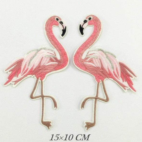 2 Flamingo Embroidered Patches Facing Each Other Iron on Customise It