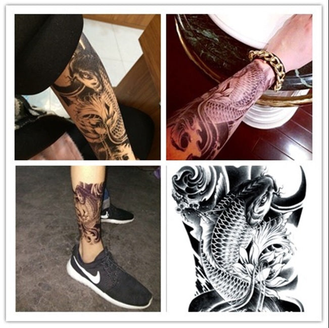 Waterproof Black Carp Graphic Temporary Tattoo Body Art Stickers Removable