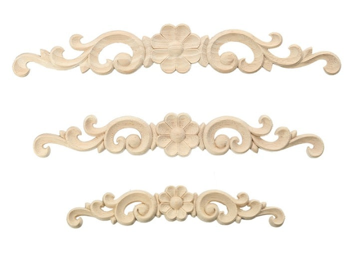 3 Sizes Exquisite Classic Wood Carved Flower Applique Furniture Natural Decals