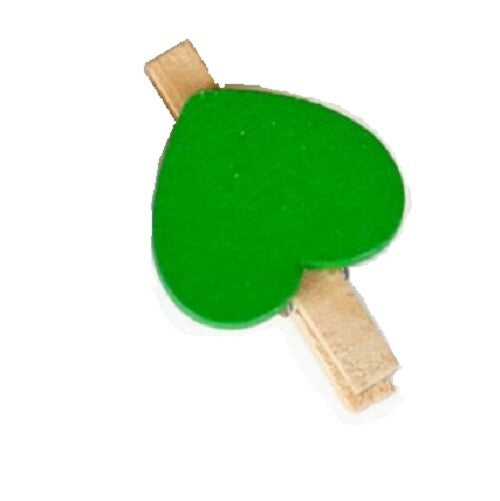 Mini Wooden Pegs with Colour Hearts Craft Wedding Photo Clips Wood 3x1.7cm - Green