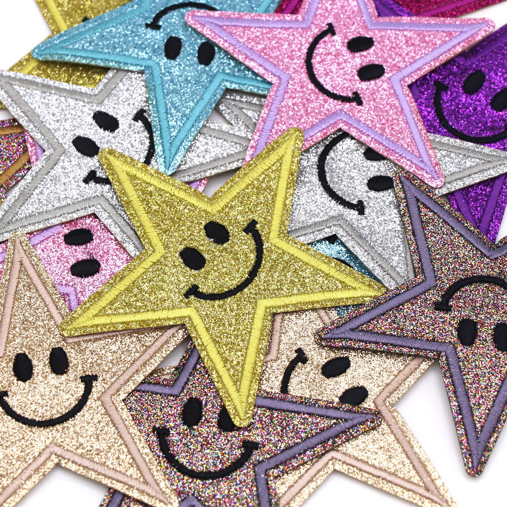 Glitter Star Patch Iron on Sew on Happy Stars 9cm