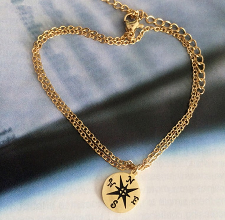Compass Wanderlust Travel Dainty Cute Bracelet & Gift Bag - Gold