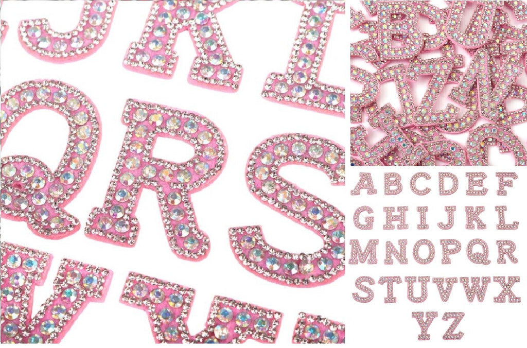 Pink & AB Rhinestone Letter Patch Patches Glue on Sew on Alphabet Crystal
